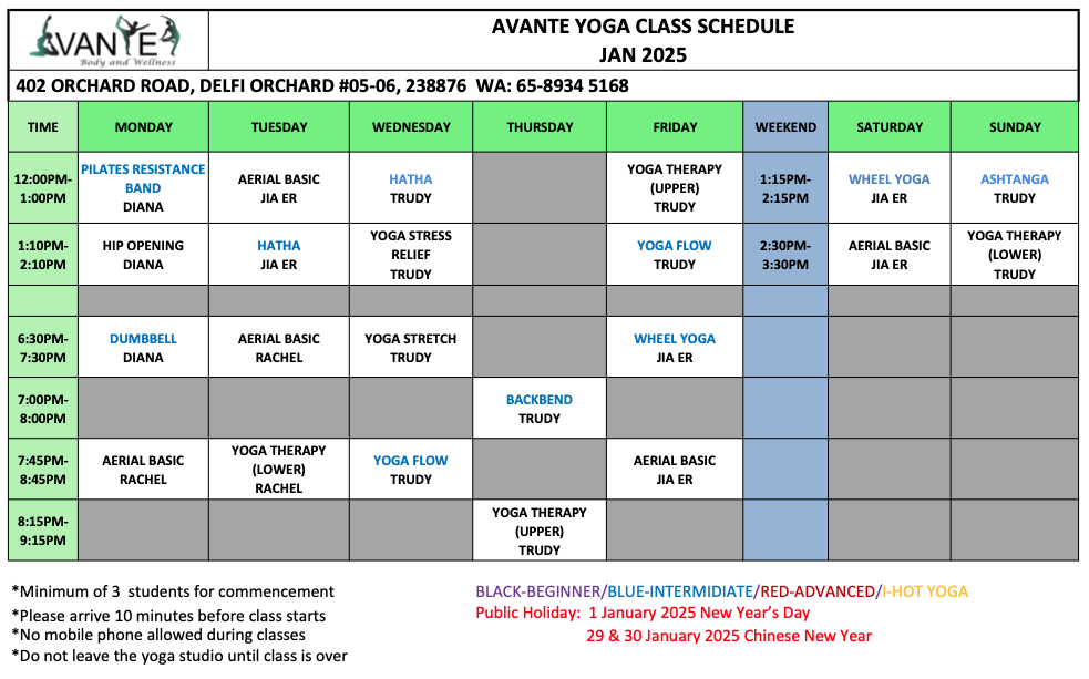 YOGA SCHEDULE JAN 25 YOGA SCHEDULE JAN 25
